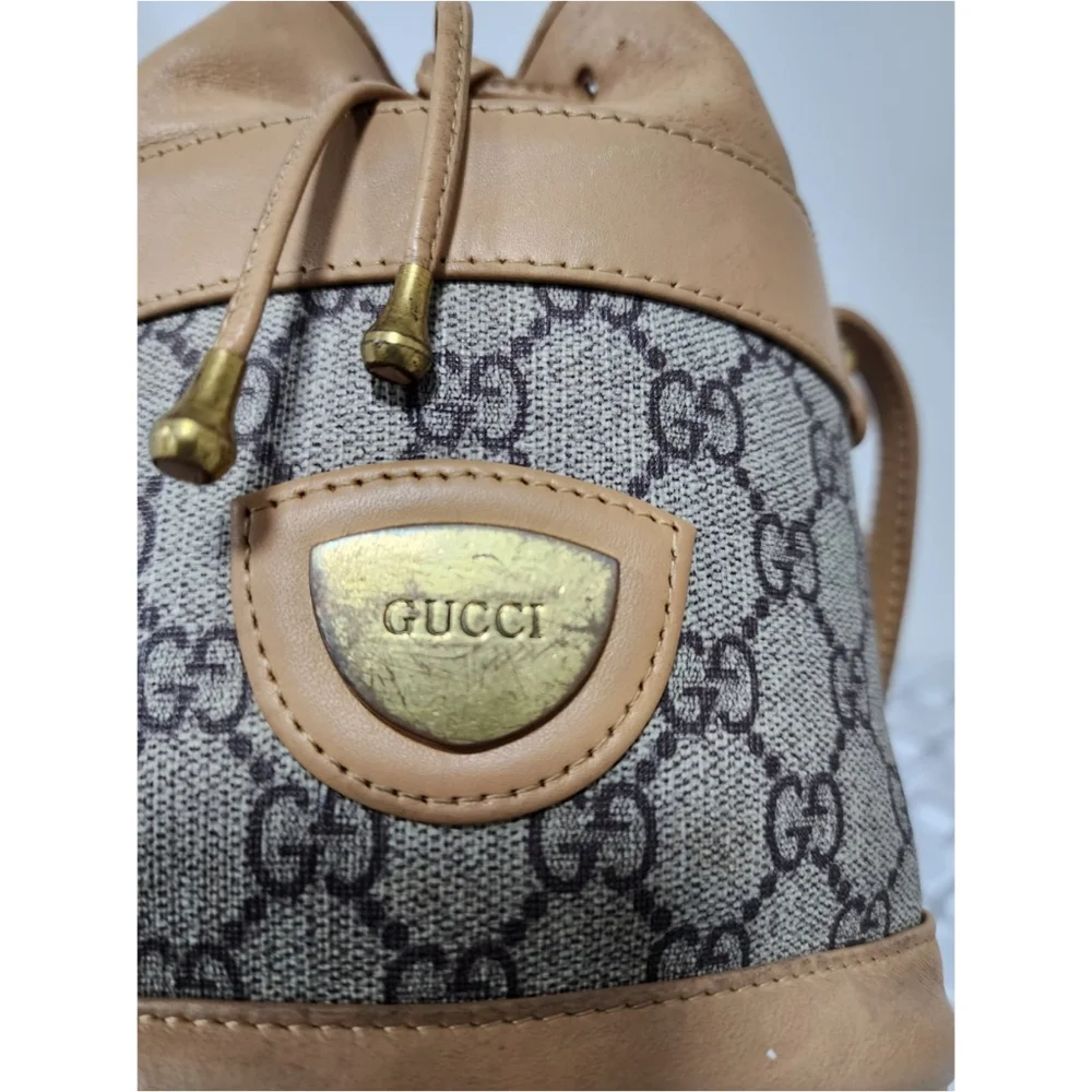 GUCCI Vintage Monogram Canvas Mini Drawstring Bucket Bag Brown/Beige